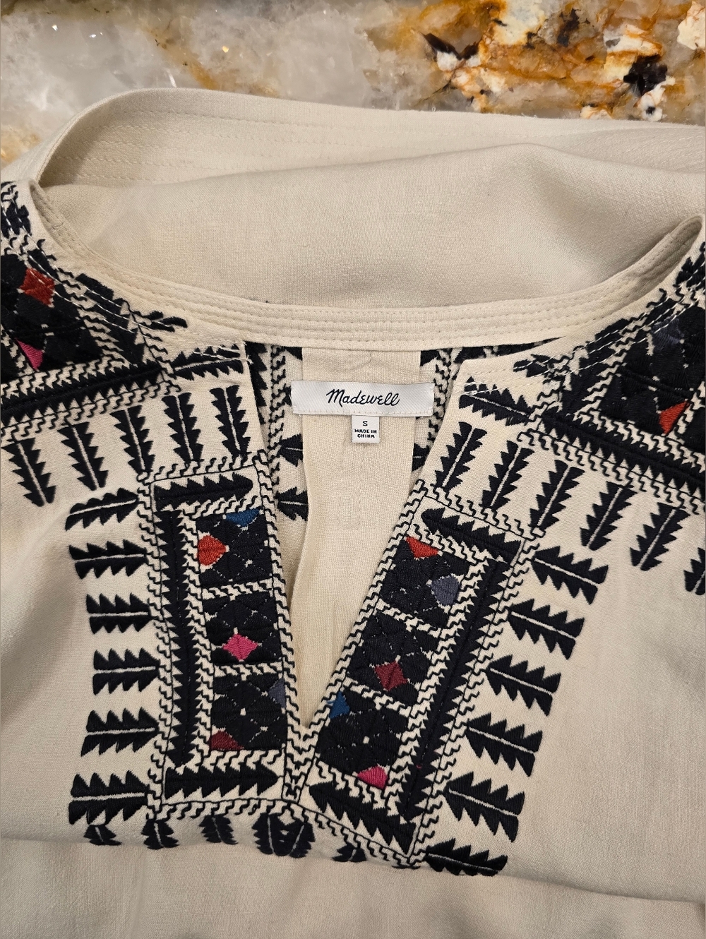 Madewell Embroidered Tribal Paradise Linen Blend Dress S - Picture 6 of 10